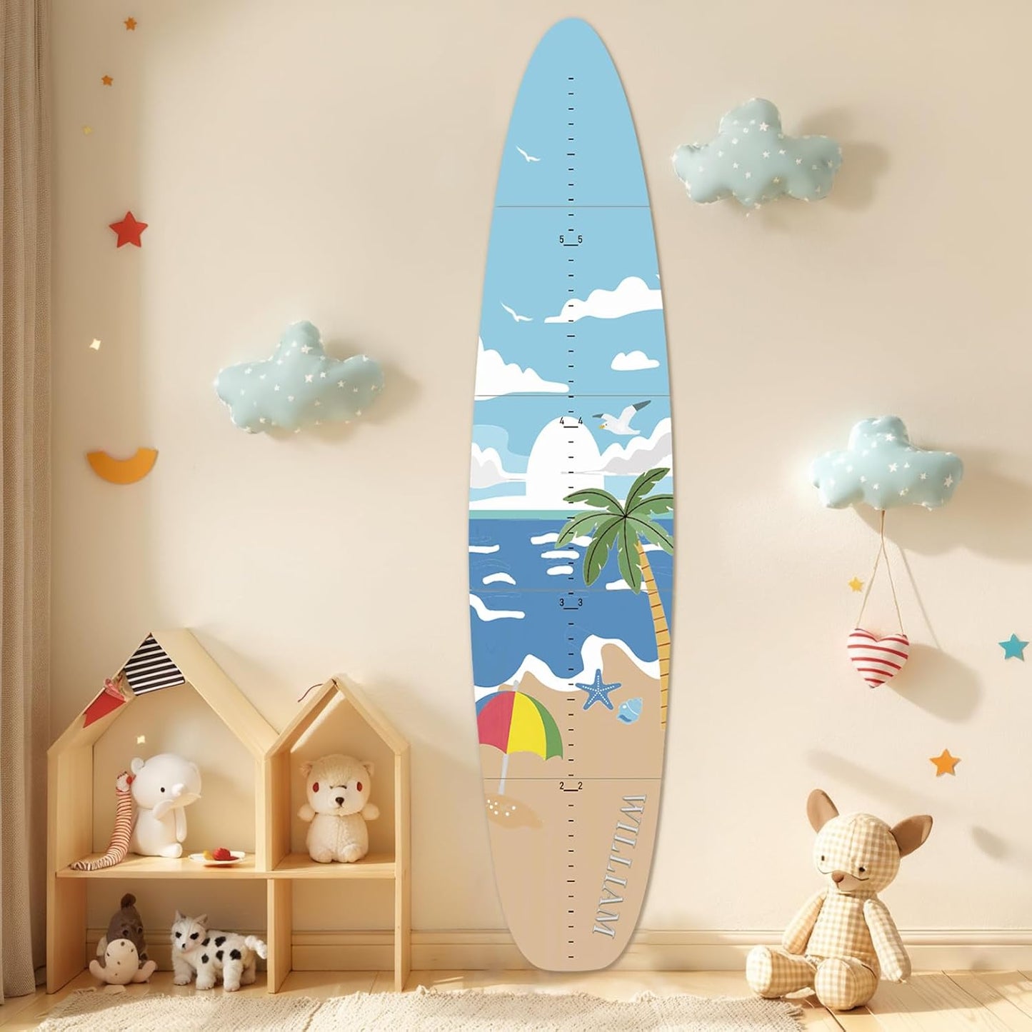Personalized Name Growth Chart, Surfboard Children's Height Growth Chart Wall Board, Stereoscopic Height Ruler, Precision Height Measuring Instrument for Nursery Room, Includes Tools