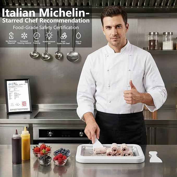 Rolled Ice Cream Maker Kit 2026 Upgraded-【Italy-SOAR-SUS-304】 Stainless Steel- DIY Rolled Ice Cream Tray 【Upgraded High-Freezing Refrigeration】 with 2 Scrapers -Large