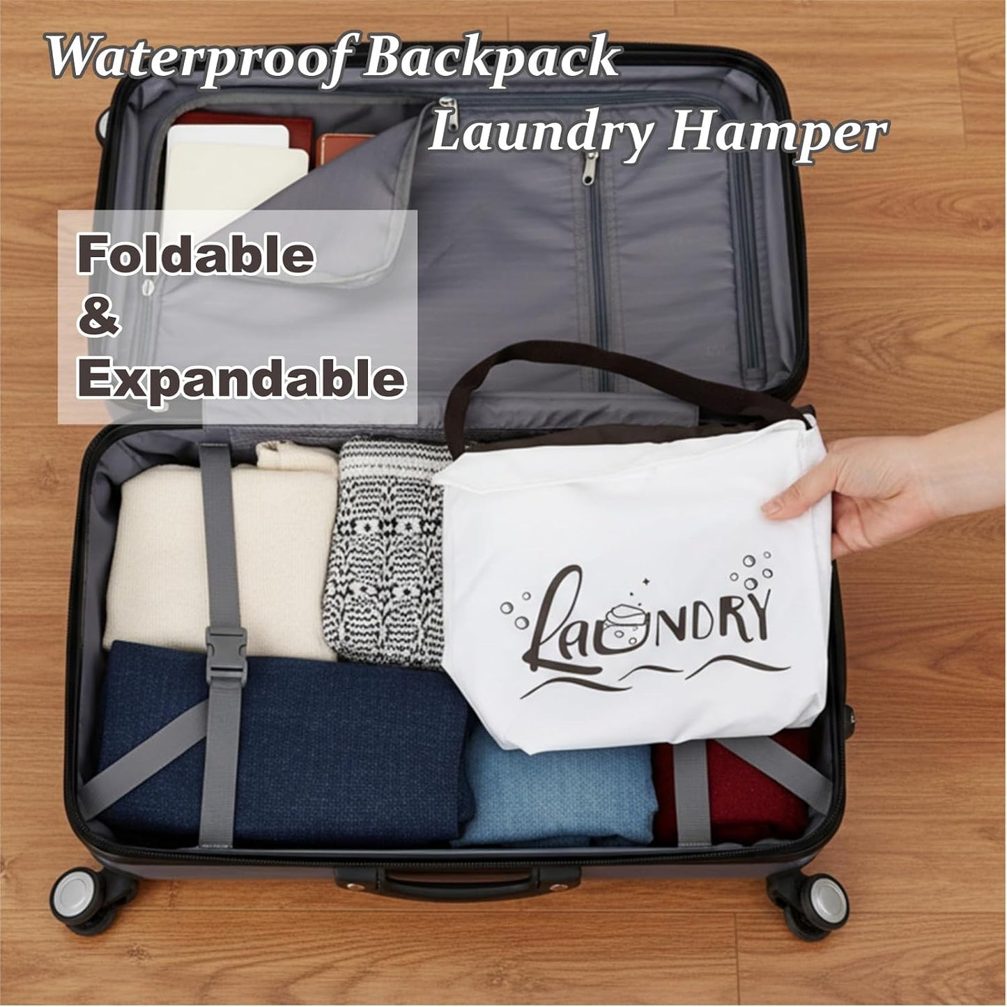 Backpack Laundry Bag, 125L Extra Large College Laundry Backpack with Shoulder Straps, Heavy Duty Dirty Clothes Hamper Bag, Drawstring Travel Laundry Bag for Dorm Apartment Laundromats, White