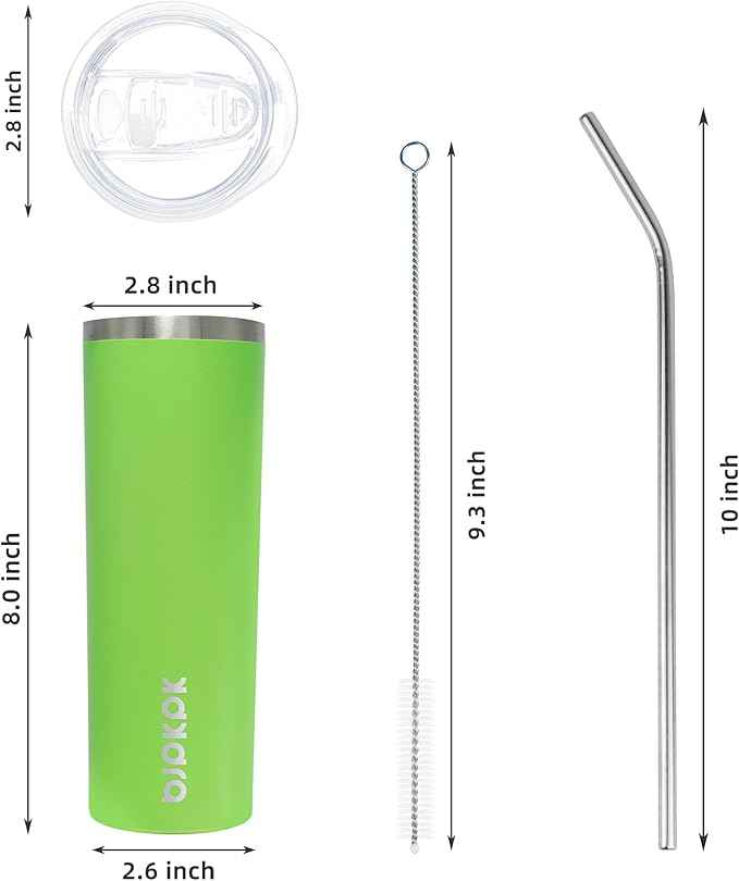 BJPKPK 20 oz Skinny Tumbler With Lid Insulated Travel Coffee Mug Stainless Steel Sublimation Water Tumblers Cup,Green