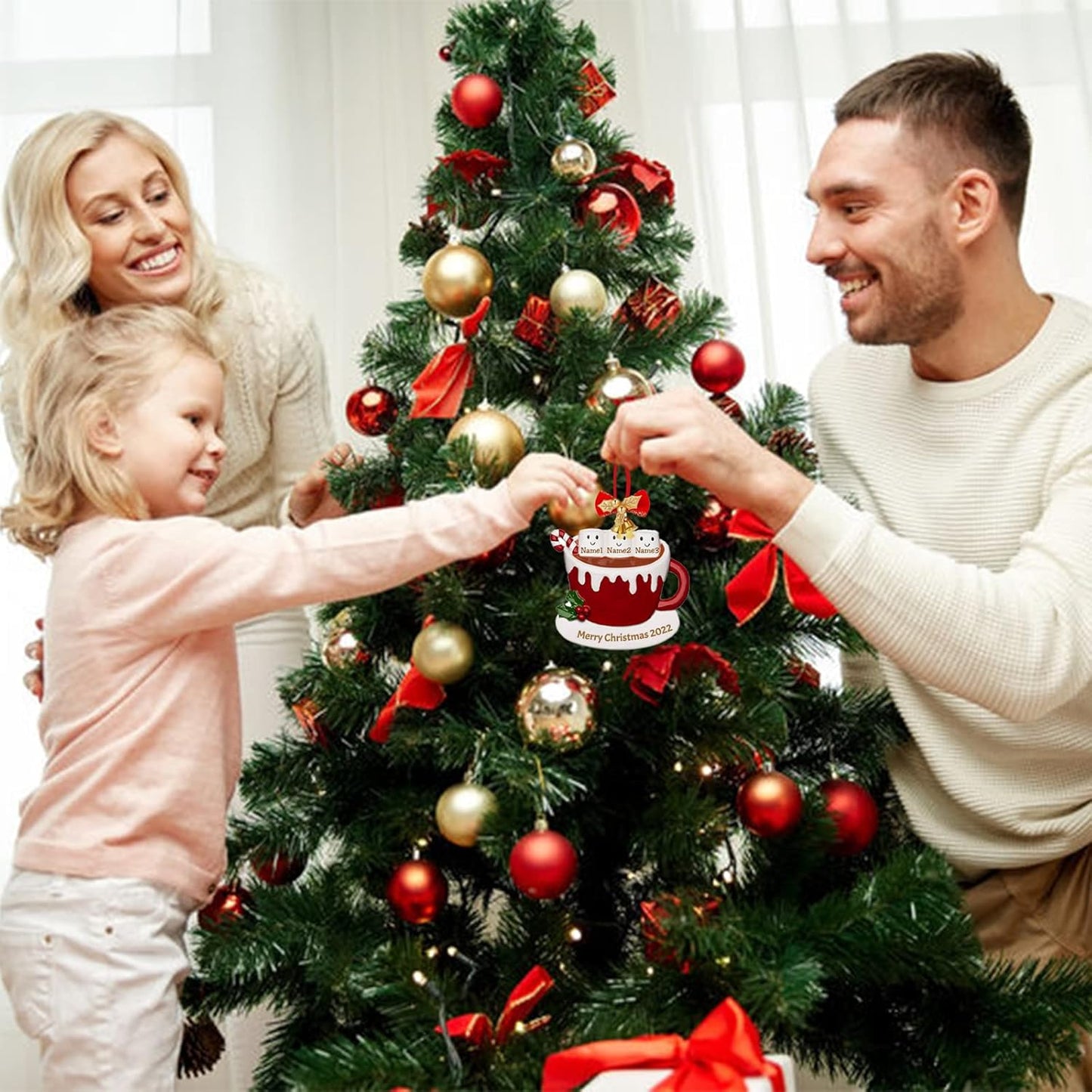 Personalized Christmas Ornament, Family Cup Custom Polyresin Ornament 2025 for Xmas Tree Decoration Holiday Family Decor