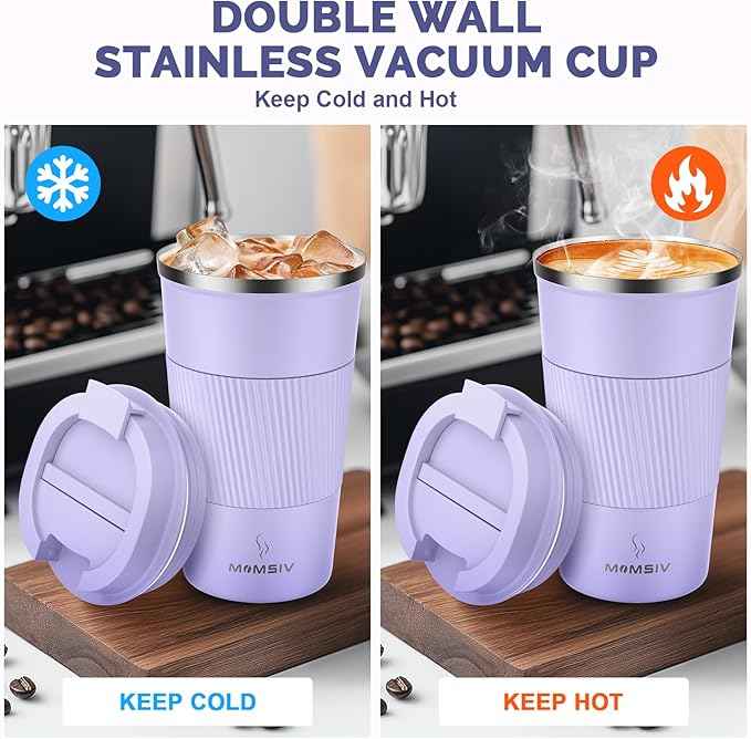 MOMSIV 17oz Travel Mug, Insulated Coffee Cup with Leakproof Lid, Travel Coffee Mug Vacuum Stainless Steel Double Walled Reusable Coffee Cup for Hot and Cold Water Coffee
