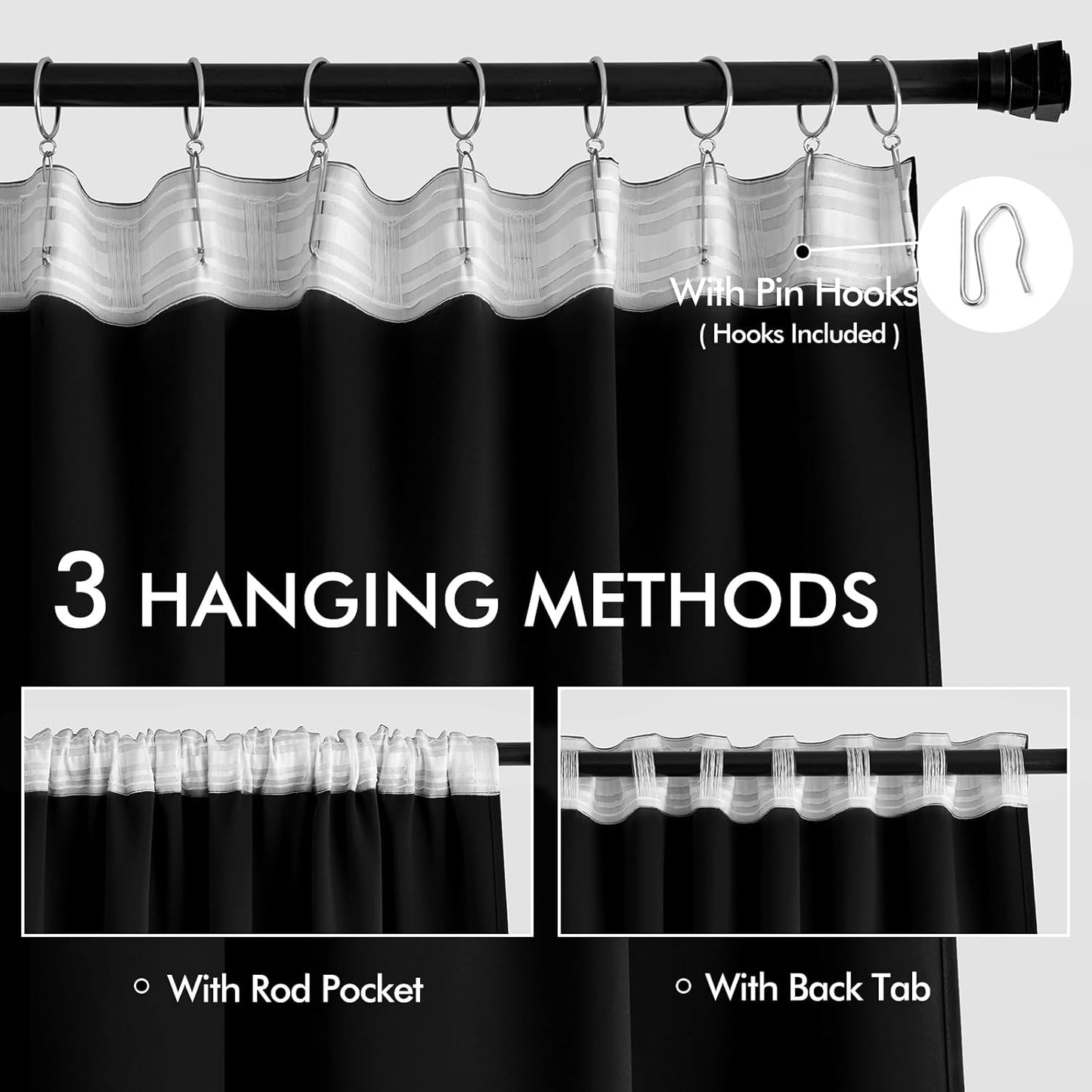 MIULEE Black Back Tab Blackout Curtains 104 Inch Length 2 Panels Set for Living Room Bedroom Privacy, Halloween Rod Pocket/Pinch Pleat Thermal Insulated Room Darkening Pleated Light Blocking Drapes