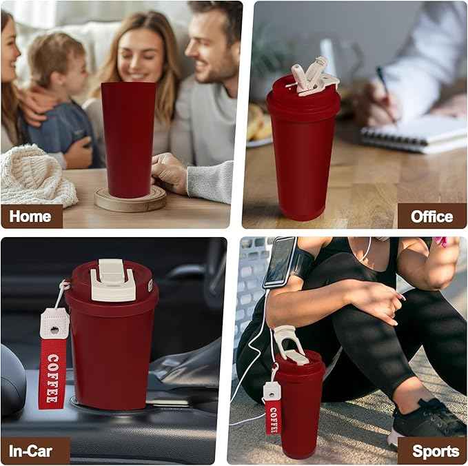 Insulated Coffee Tumbler 17.9oz 530ml Travel Coffee Mug 316 Stainless Steel Dual Drink Openings Leakproof Lid Reusable Insulated Coffee Mug Hot and Cold Ideal Travel Mug for Coffee Lover Daily