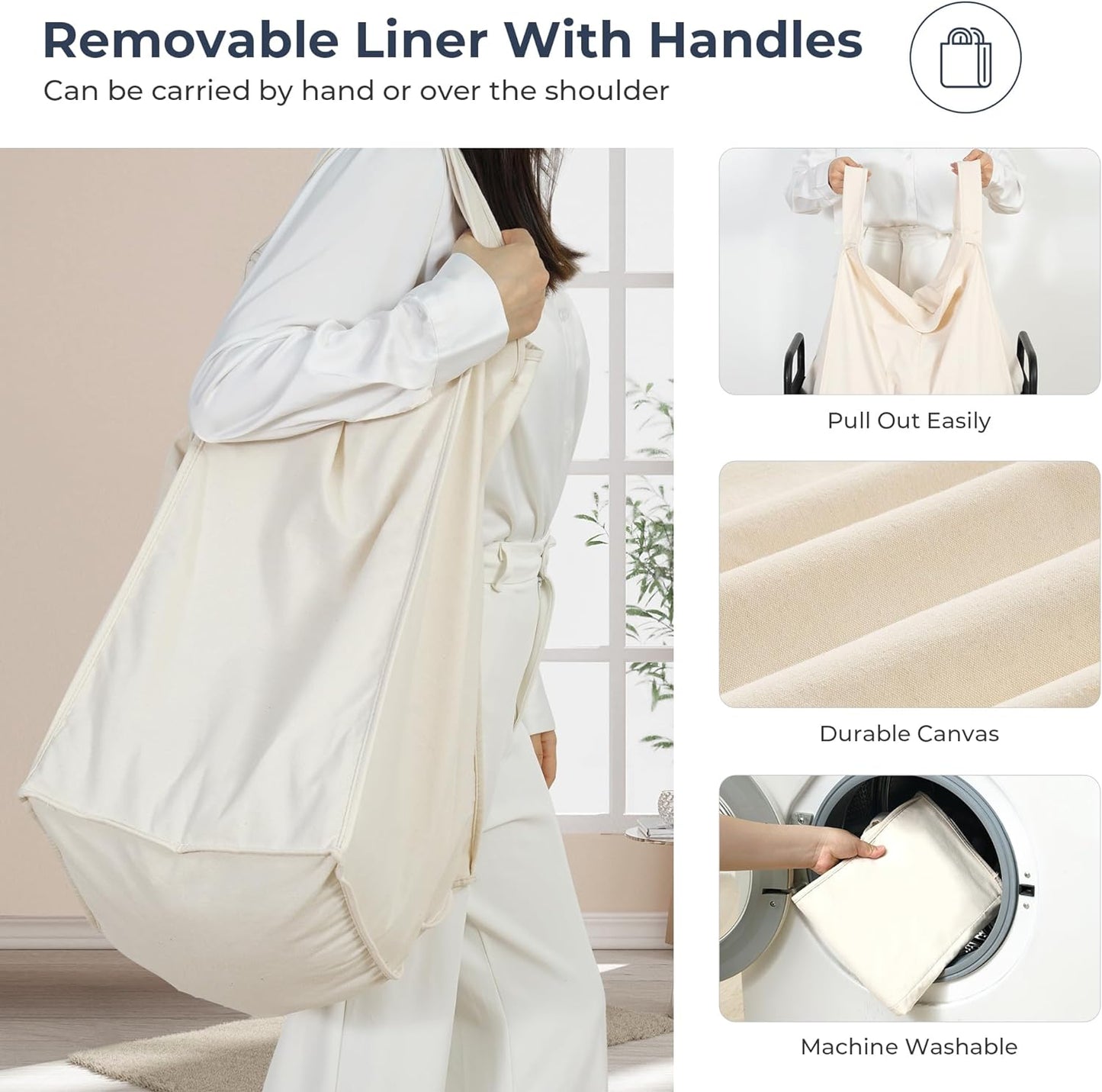 STO STO Laundry Hamper 2 Section, 100L Rolling Laundry Sorter Cart with Removable and Washable Liner Bag, Rolling Clothes Hamper with Metal Handle for Laundry Room and Bedroom