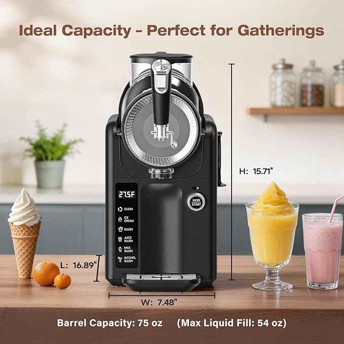 SYINTAO Slushie Machine No Ice Needed, 2-in-1 Frozen Drink & Soft Serve Ice Cream Maker, 75oz Self-Chilling Slushy Maker with 5 Presets, LED Display & Auto Clean for Home & Party (Black)
