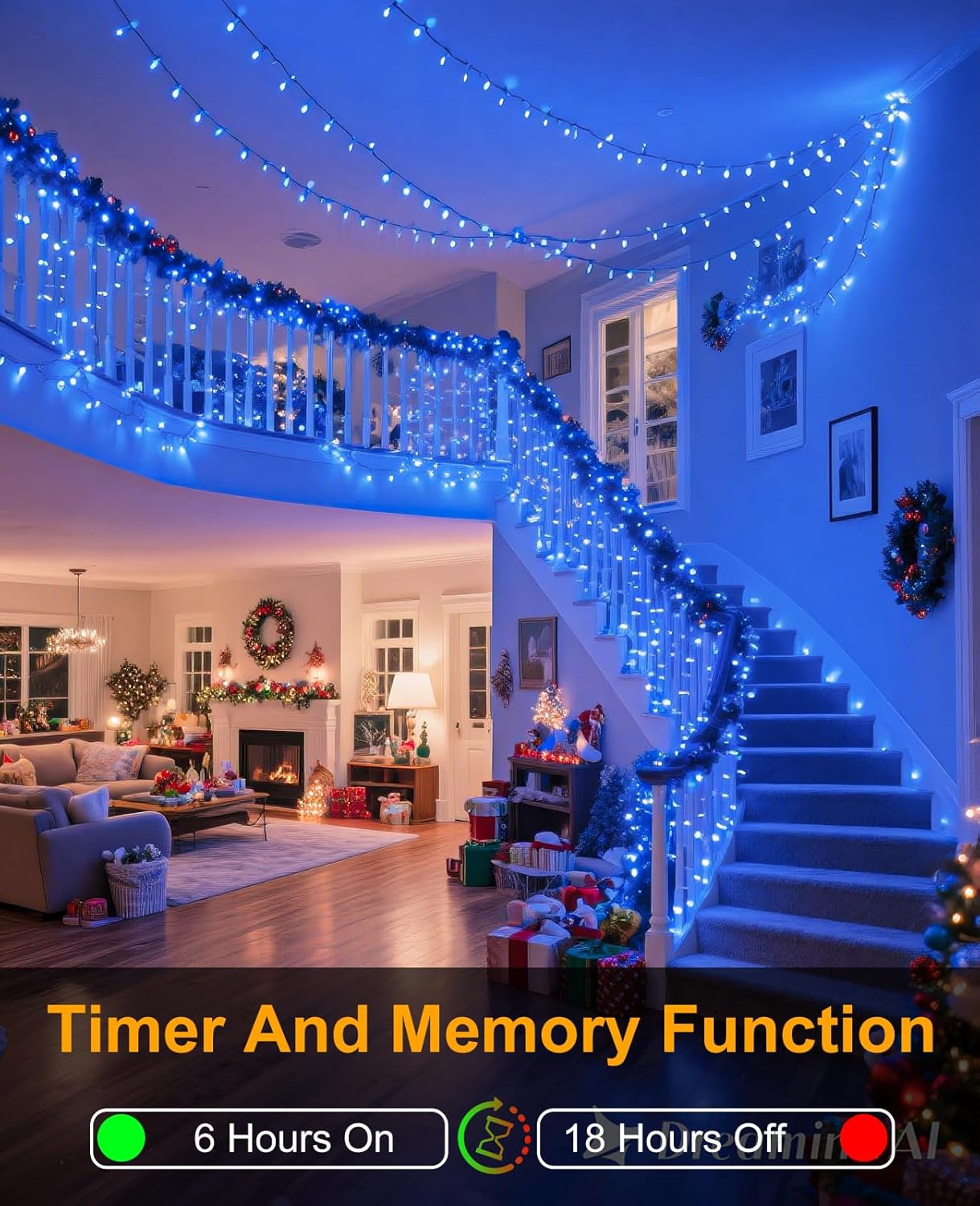 Christmas Lights Outdoor, 157FT 480 LED Plug in Christmas Tree Lights Waterproof, 8 Modes Green Wire Fairy String Light for Indoor Bedroom Garden Patio Porch Xmas Wedding Party Decorations, Blue