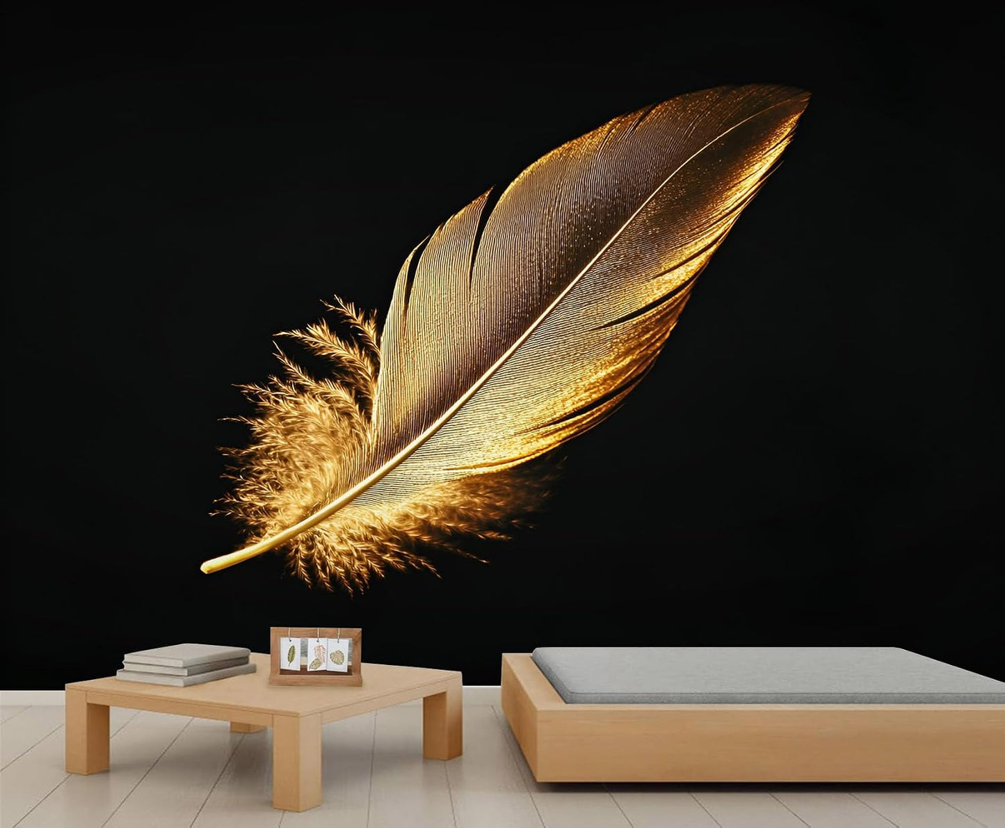 Feather Wallpaper, Golden Feather Mural, Modern Stylish Wall Art Mural Wallpaper for Living Room Bedroom Decor Murals - 157.5" W x 110.3" H (Not Peel Stick)
