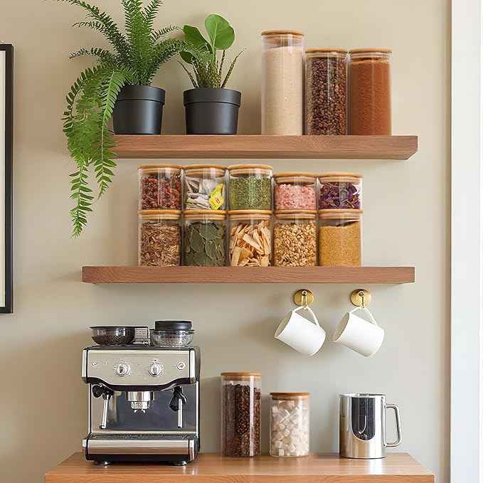 ComSaf 1 Qt Glass Storage Containers with Lids, Glass Jars with Lids, Clear Food Storage Jar, Round Canister Set of 6, Pantry Organizers for Cookie Pasta Flour Rice Tea Coffee Bean