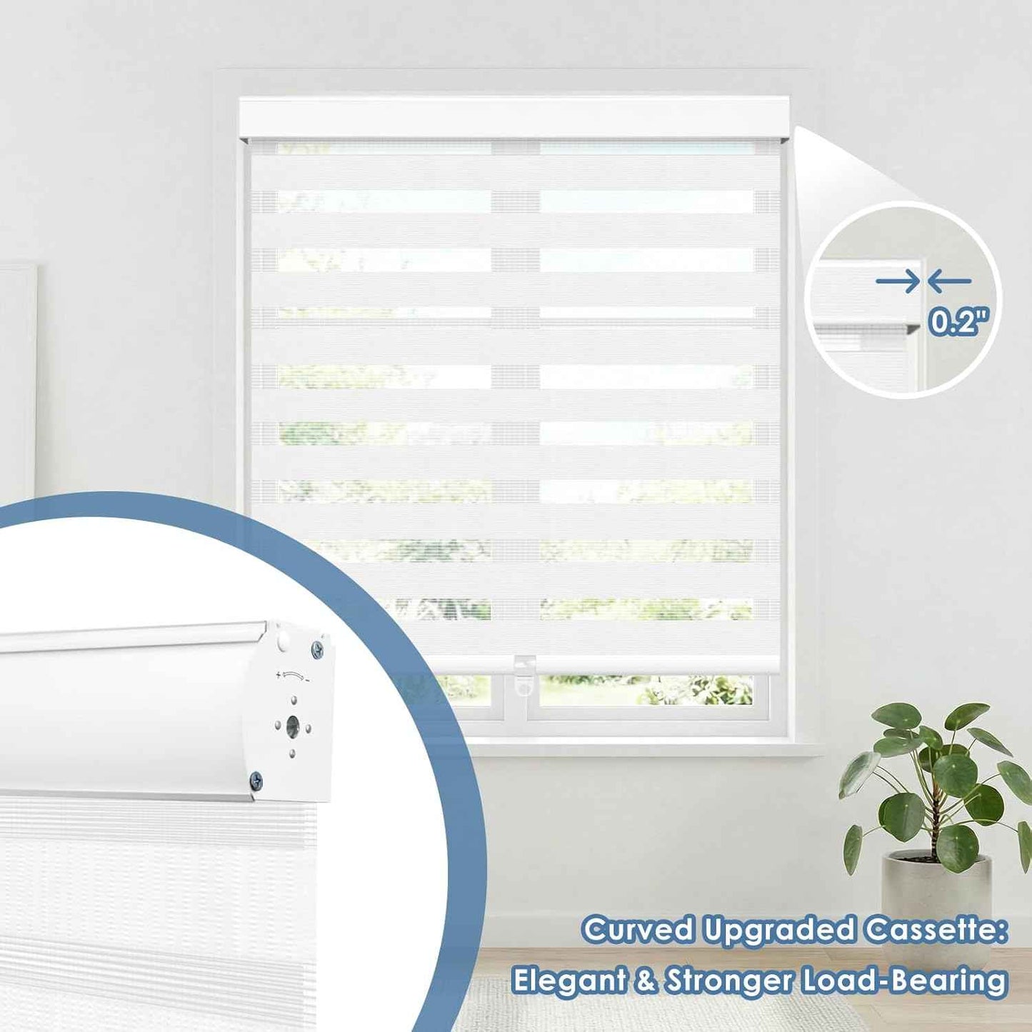 Artpuch Cordless Zebra Blinds for Windows (34" W X 48" H, White), Free-Stop Dual Layer Light Filtering Blinds for Indoor Windows with Valance, Sheer Privacy Window Shades for Home