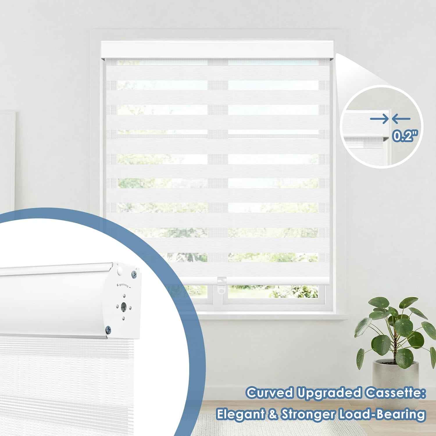 Artpuch Cordless Zebra Blinds for Windows (34" W X 48" H, White), Free-Stop Dual Layer Light Filtering Blinds for Indoor Windows with Valance, Sheer Privacy Window Shades for Home