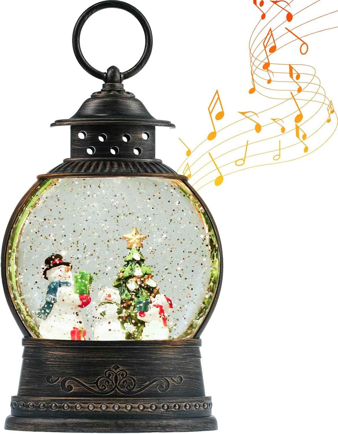Christmas Snow Globe Lantern, Musical Lighted Snowman and Tree Snow Globes with 6H Timer, Battery & USB Operated Spinning and Swirling Glitter Snow Globes Christmas Decorations