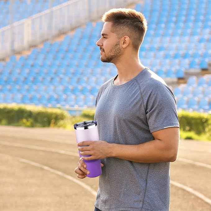 40 oz Tumbler with Lids and Straws Double Wall Vacuum Insulated Tumbler Cup,Stainless Steel Leak-proof Thermal Tumbler Powder Coated Travel Coffee Mug for Cold and Hot Drinks,Gardient Purple