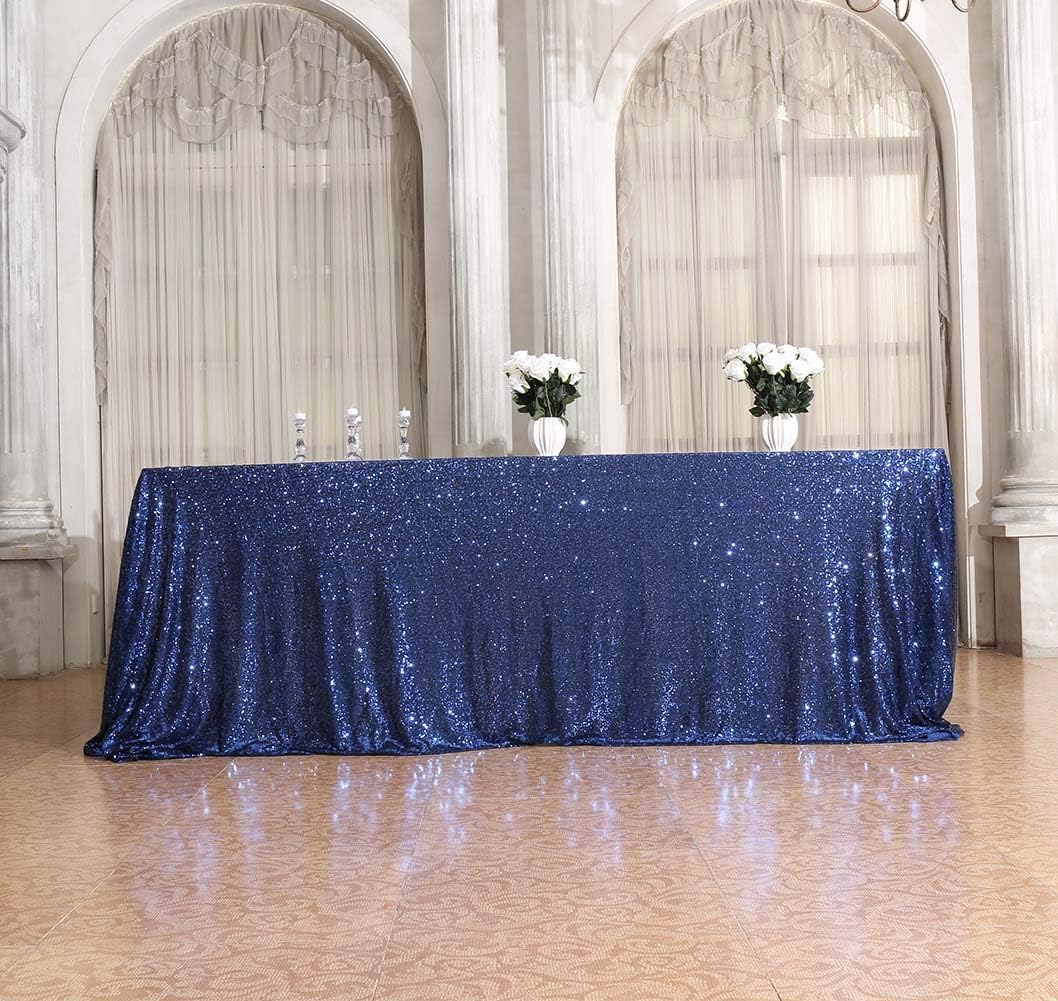 SquarePie Sequin Tablecloth Rectangular 90 x 132 Inch Navy Blue Bling Sparkly Table Linen for Wedding Party