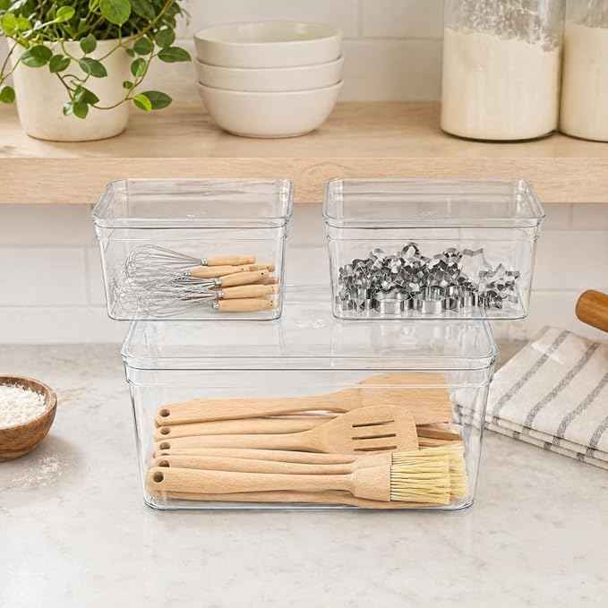 Baking Supplies Storage Containers 3Pc,Baking Kits with Handles&Lid for Adult,Stackable Bakeware Organizer Storage Bins,BPA Free Baking Accessories,Kitchen,Pantry Storage and Organization Box