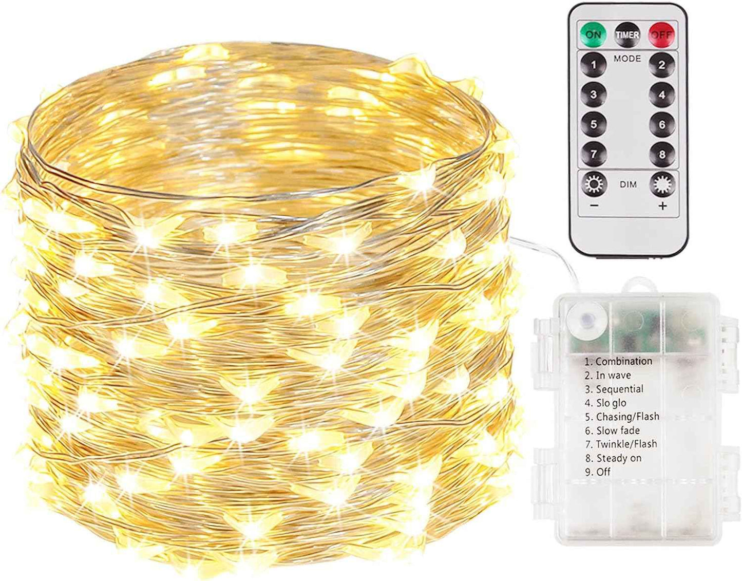 100 LED Fairy Lights Battery Operated with Remote, 33FT Waterproof Twinkle Lights with Timer & 8 Modes, Fairy String Lights Outdoor Indoor for Bedroom Classroom DIY Christmas Decor (Warm White)