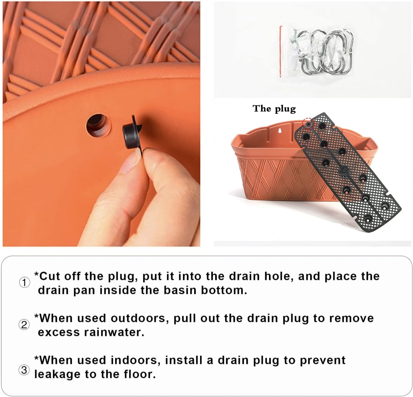 Sungmor 3 Pack Wall Hanging Planters, 16.5 Inch Railing Fence Hanging Flower Pots, Thickened Plastic Water Storage Plant Pot, Indoor Outdoor Garden Balcony Decor, Large Terracotta Color Plant Basket