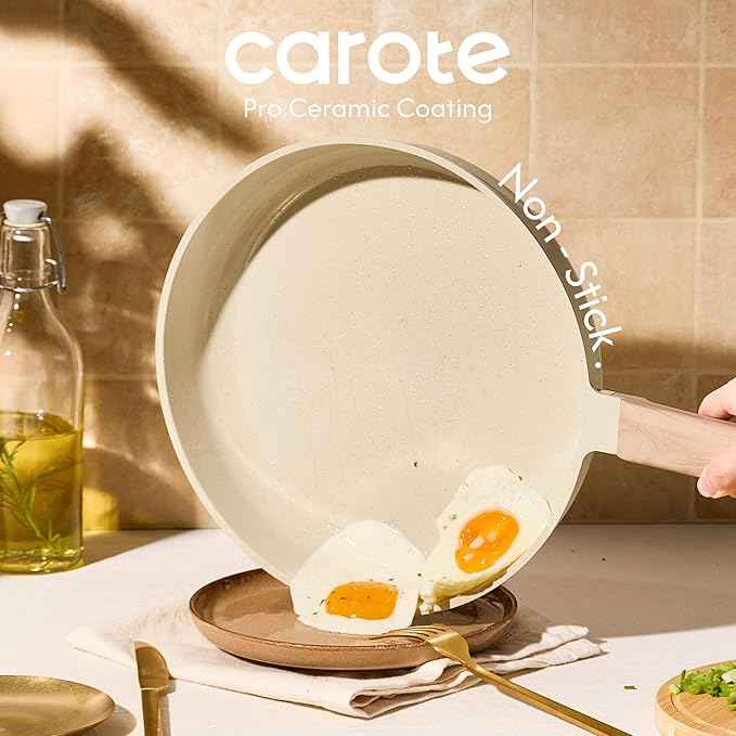 CAROTE 14Pcs Pots and Pans Set Non stick, Ceramic Cookware Set, Non-toxic Kitchen Cooking Set, PFAS and PFOA Free