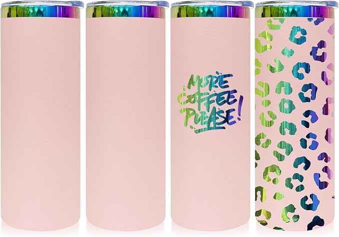 20 oz Skinny Tumblers Stainless Steel Tumbler with Lid and Straw Double Wall Vacuum Insulated Coffee Mug 20oz Powder Coated Cup for Hot and Cold Drinks(Pink,4 pack)