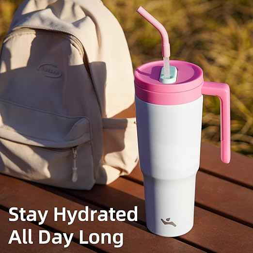 Konokyo Insulated Tumbler with Handle and Straw,40 OZ Vacuum Stainless Steel Water Bottle Travel Mug Metal Cup with Fruit Diffuser,Purple