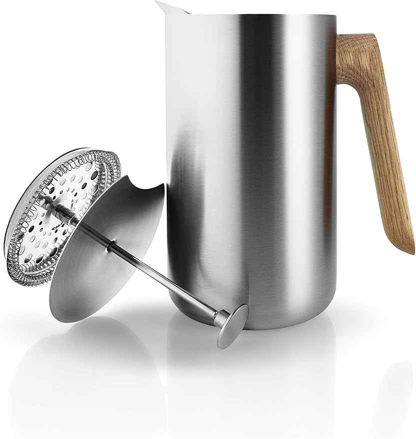 Eva Solo | Nordic Kitchen French Press Coffee Maker 34 oz | Thermo cafetiére Stainless Steel Vacuum Jug with a Oak Wood Handle | Danish Design, Functionality & Quality | Silver