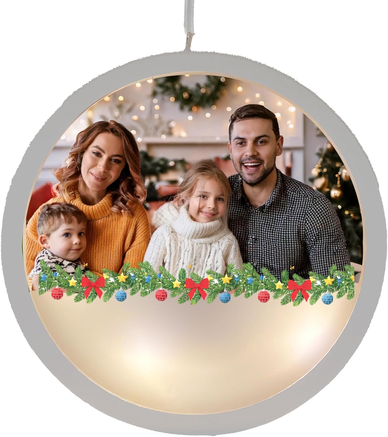 Personalized Family Christmas Ornament with Light – Custom Photo Ornaments, Customized Christmas Decoration, Picture Ornament for Tree, Customizable Family Keepsake Gift