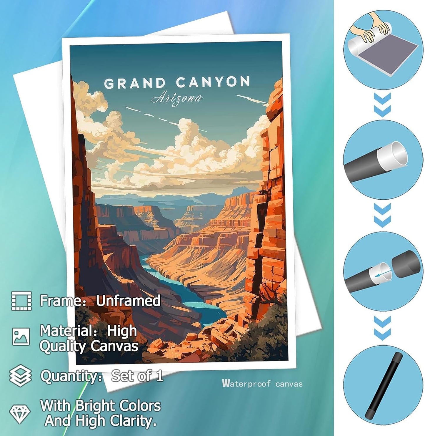 Viokalt Vintage Arizona Scenery Wall Art Funky Usa City Landscape Canvas Posters Funky North America Grand Canyon Travel Prints Painting For Living Room Bedroom Wall Decor 8x12in Unframed