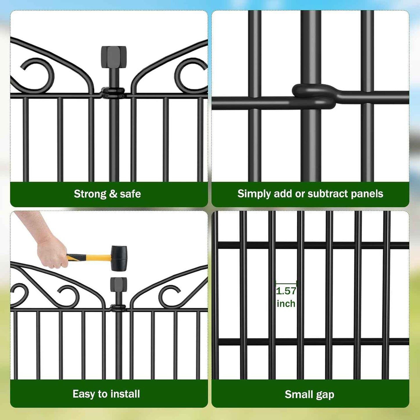 No Dig Decorative Garden Fence 6 Panel - 30in H x 11.4 ft L, Tall Animal Barrier for Dogs Rabbits, Rustproof Metal Wire Panels for Yard, Patio, and Outdoor Border Use