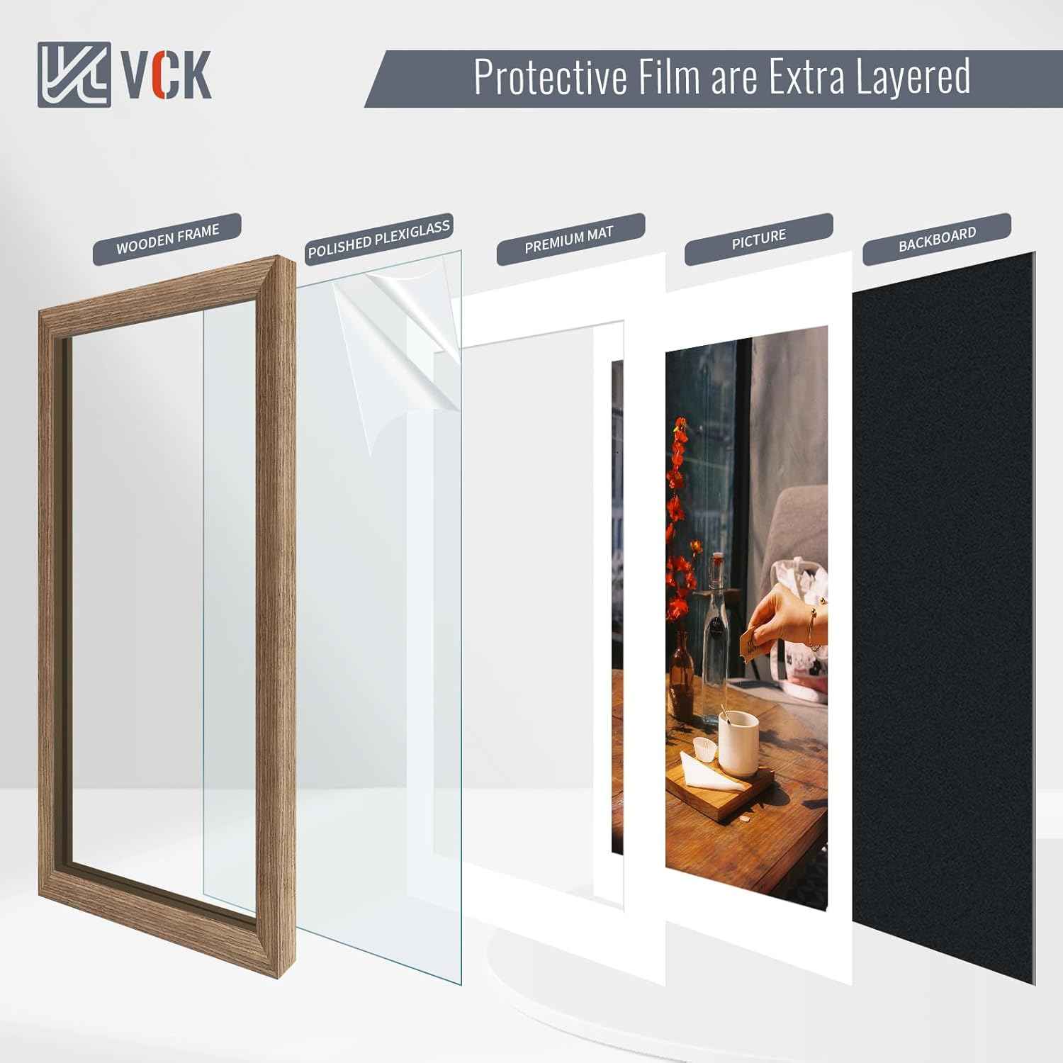 VCK 16x24 Poster Frame 2 Pack - Walnut, High-End Wood Picture Frames with Polished Plexiglass, Display 12x18 Photo with Mat or 16x24 without Mat, Art Gallery-Quality, Wall Hanging