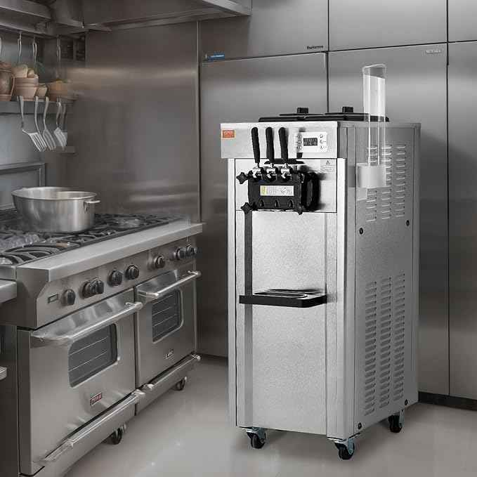 VEVOR 1850W Commercial Soft Ice Cream Machine 3 Flavors 5.5 to 8.2Gallon per Hour PreCooling at Night Auto Clean LCDPanel for Restaurants Snack Bar, Sliver
