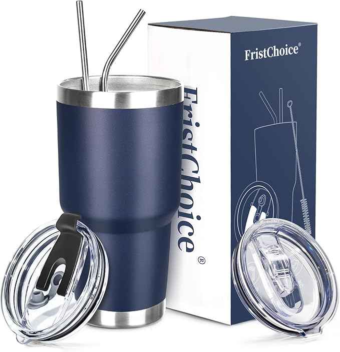 30 oz Tumbler with Lids and Straws Double Wall Vacuum Insulated Tumbler Cup,Stainless Steel Leak-proof Thermal Tumbler Powder Coated Travel Coffee Mug for Cold and Hot Drinks,Navy Blue