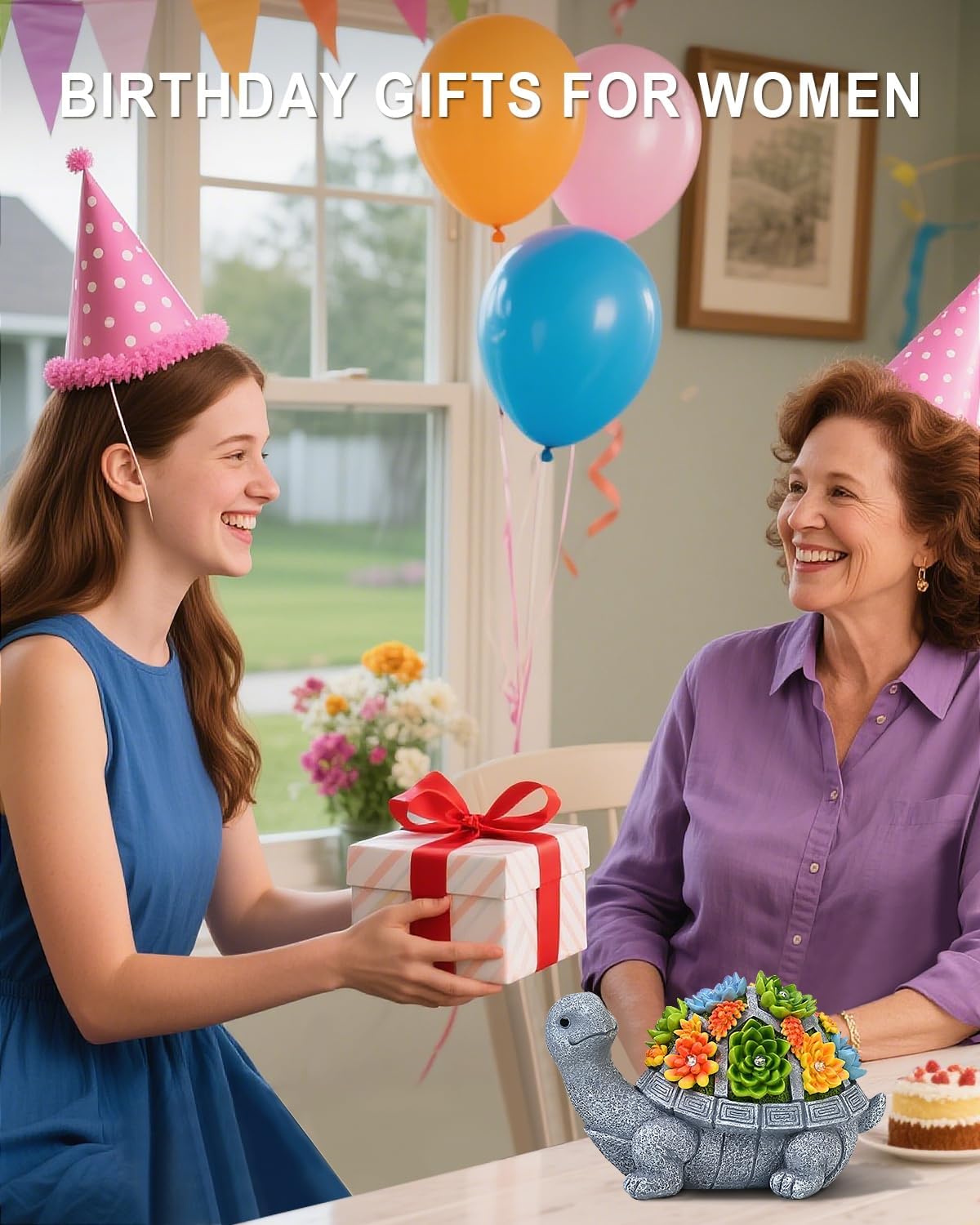 Solar Turtle Statue Garden Decor for Outside with Succulents and 7 LED Lights – 10.3 Inch Cute Lawn Ornaments for Patio, Porch, Balcony & Yard – Unique Birthday Gifts for Women Mom Grandma Wife