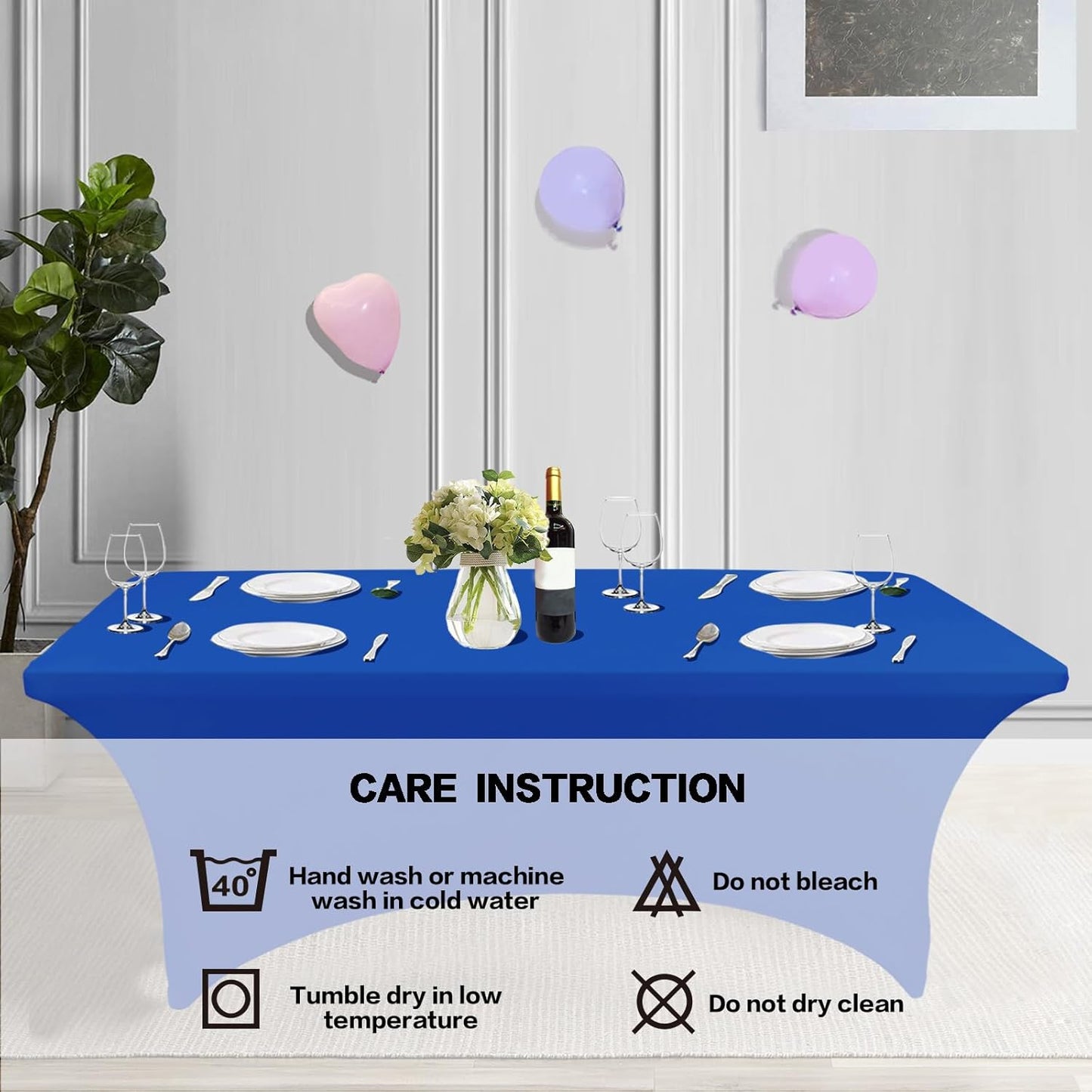 IVAPUPU 2 Pack 8FT Table Cloth for Rectangular Fitted Events Stretch Royal Blue Table Covers Washable Cover Spandex Tablecloth Protector for Party, Wedding, Cocktail, Banquet, Festival