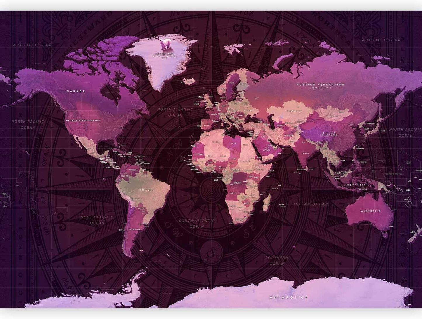 artgeist Premium Wall Mural World Map 138x101 in - XXL Non-Woven Wallpaper Fleece Wall Decor Photo Print Picture Image Design Home Map of The World k-A-0273-a-a