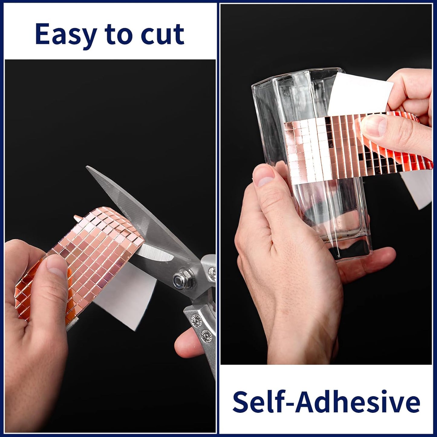 Art3dwallpanels 6 Pack Self-Adhesive Glass Mirror Mosaic Tiles 2364 Pieces Small Square Mirror Tiles Sticker for DIY Craft Decoration, Disco Ball Rose Gold