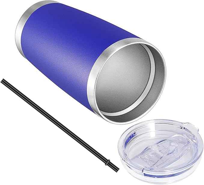 VEGOND 20oz Tumbler with Lid and Straw Stainless Steel Tumbler Cup Bulk Vacuum Insulated Double Wall Travel Coffee Mug Powder Coated Coffee Cup, Blue, 12 Pack