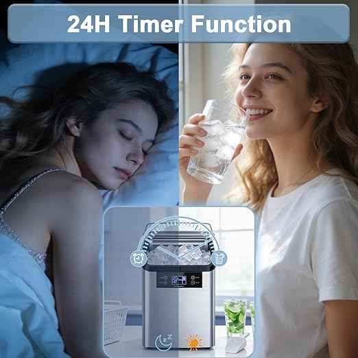 Waleaf 44LBS/24H Countertop Nugget Ice Makers with Timer, 24PCS Ice Cubes Ready in 6 Mins,Portable Auto-Cleaning Ice Maker Machine with 2L Water Tank, for Home Kitchen Camping RV