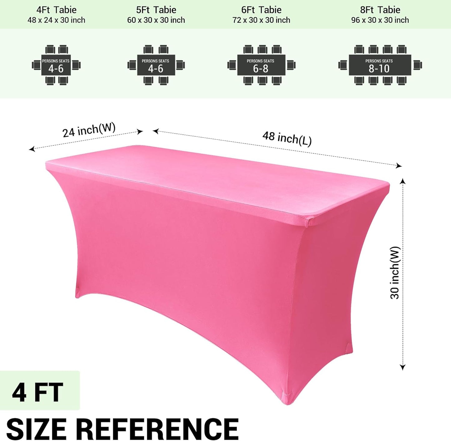Obstal Spandex Table Cover 4ft Fitted Tablecloth Rectangular - Stretch Rectangle Folding Table Cloth for Birthday Party Wedding Banquet, Dark Pink, 48L x 24W Inch