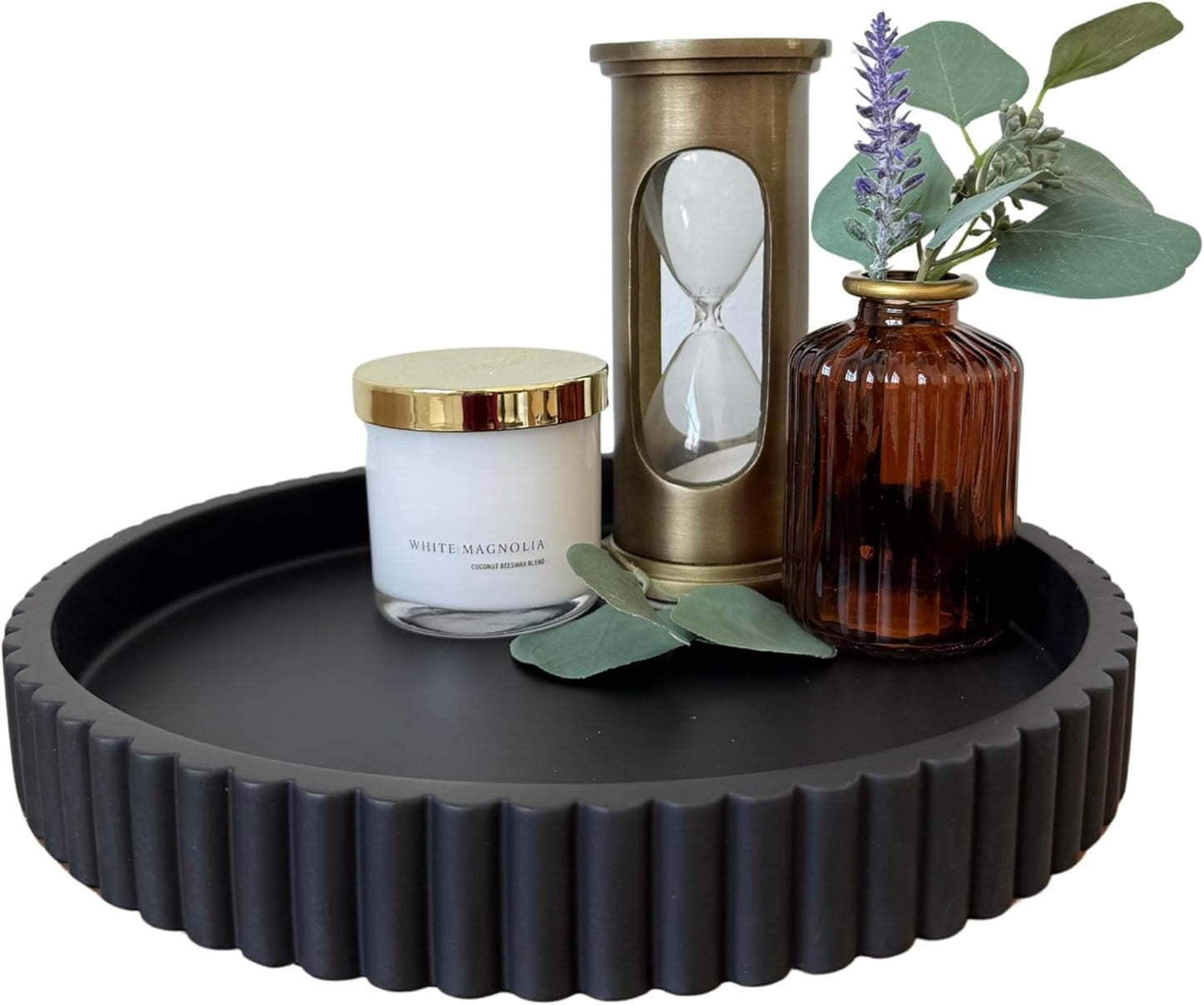 OAKOA Concrete Black Tray for Coffee Table - Round Black Decorative Tray for Table Decor - Bandejas Decorativas para La Sala - Coffee Table Centerpiece