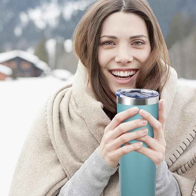 20 oz Skinny Tumbler with Lid and Straw,Stainless Steel Vacuum Insulated Tumbler Cup Double Wall Leak-proof Coffee Mug,Travel Thermal Water Tumbler for Home,Office,Outdoor (Glacier blue,1)