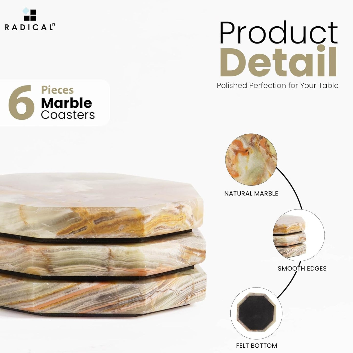 Radicaln Marble Coasters Star 3.5" Inches Green Onyx Handmade Marble Drink Coasters for Home and Kitchen, Drink Coaster Set of 6, Ideal Coaster for Drink