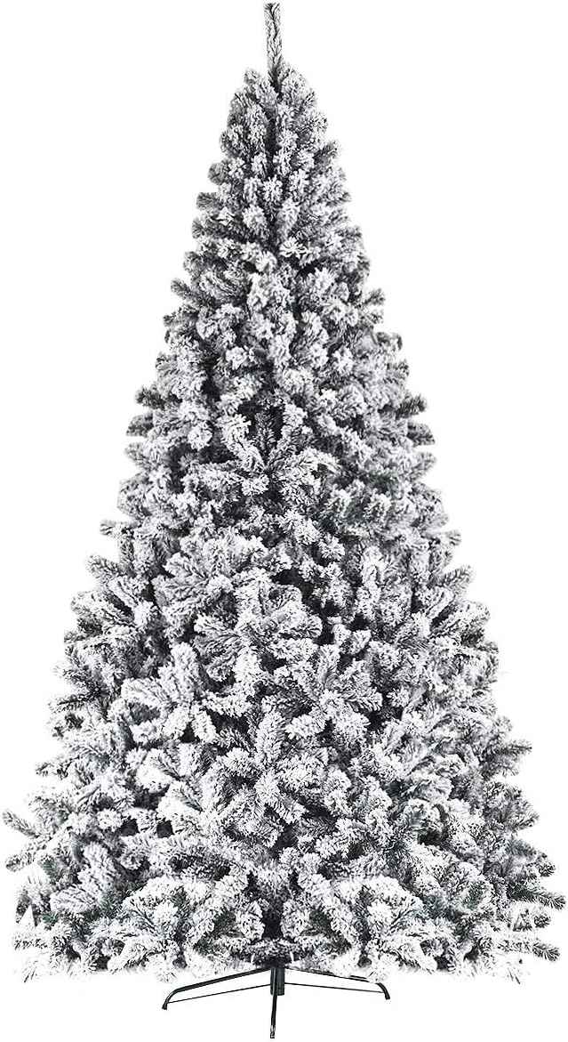 9FT Snow Flocked Christmas Tree, Artificial Pine Tree w/Premium PVC Needles & Solid Metal Stand, Xmas Full Tree for Indoor and Outdoor