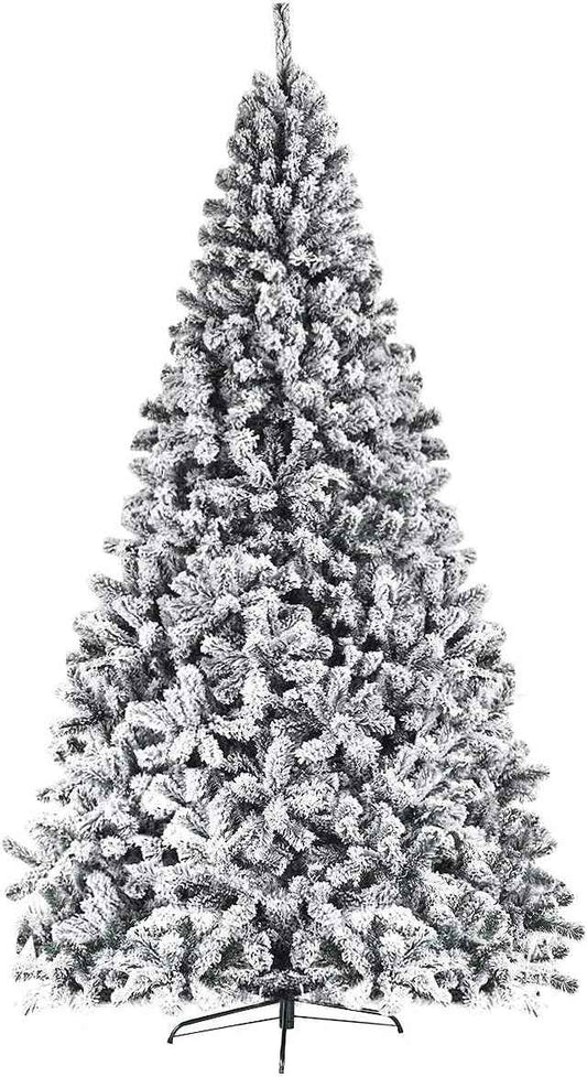 9FT Snow Flocked Christmas Tree, Artificial Pine Tree w/Premium PVC Needles & Solid Metal Stand, Xmas Full Tree for Indoor and Outdoor