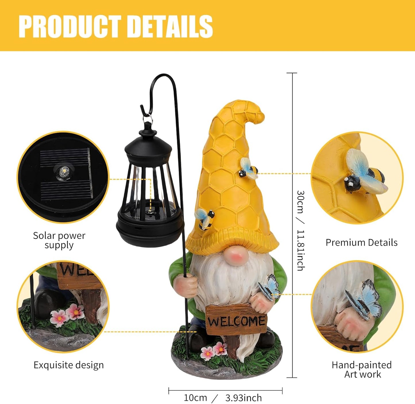 Gnome Garden Decor Statue Mom Dad Gifts Garden Accessories Garden Gnomes Outdoor Lights Solar Resin Gnomes Home Decorations for Patio,Yard,Lawn Ornament