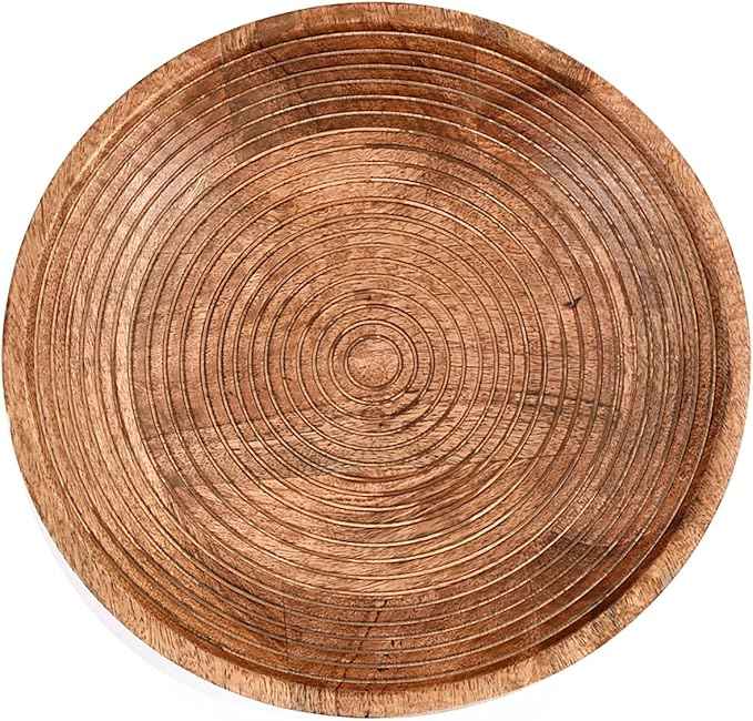 NIRMAN FRUIT BOWL Mango Wood Round Shaped Serving Bowl For Fruit,Dessert Platter Tray Dish Kitchen Dining Fruit,Dessert,Snack (12" x 12" x 5")