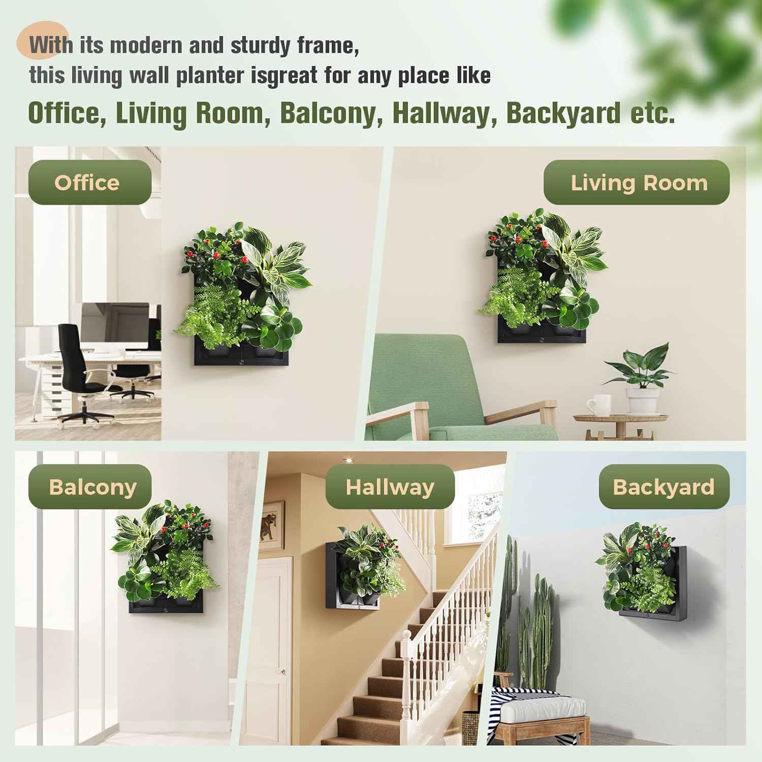 Wall-Mounted Vertical Garden Planter – Ready-to-Use Indoor Wall Planter with 4 Grow Pots – Perfect for Herbs, Succulents & Flowers – No Assembly Required(Black)