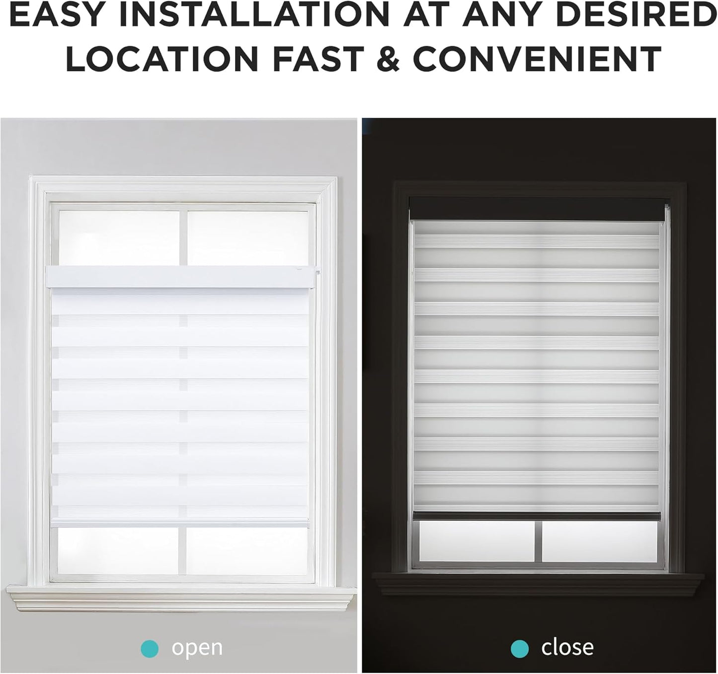 Joydeco No Drill Zebra Blinds for Windows, Cordless Day & Night Dual Sheer Roller Shades, Easy Installation, Free-Stop Light Filtering Privacy Blinds for Home(White,34" W x 75" H,2025 Version)