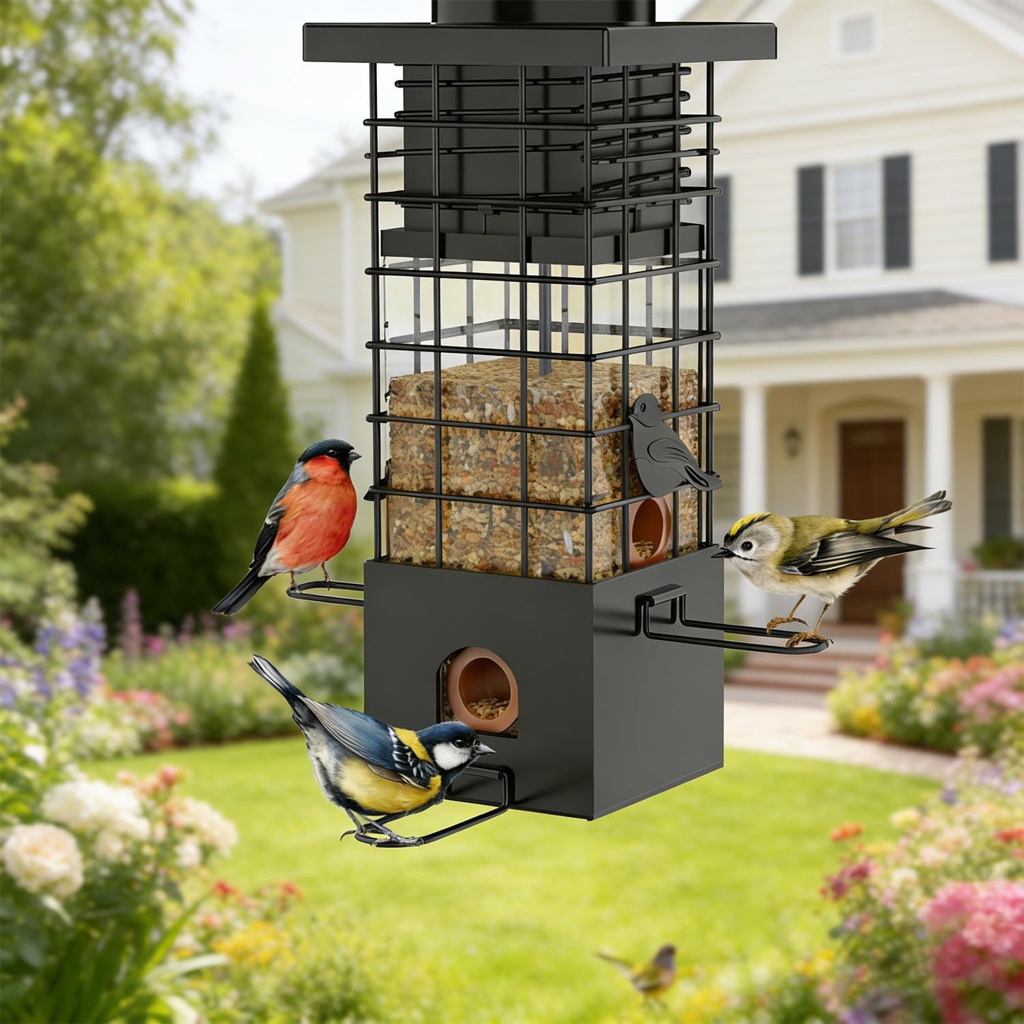 KRUOO Heavy Duty Metal Squirrel Proof Bird Feeder, 2.5LB Large Capacity, Weather Resistant, Easy Refill & Clean, Hanging Wild Bird Feeder