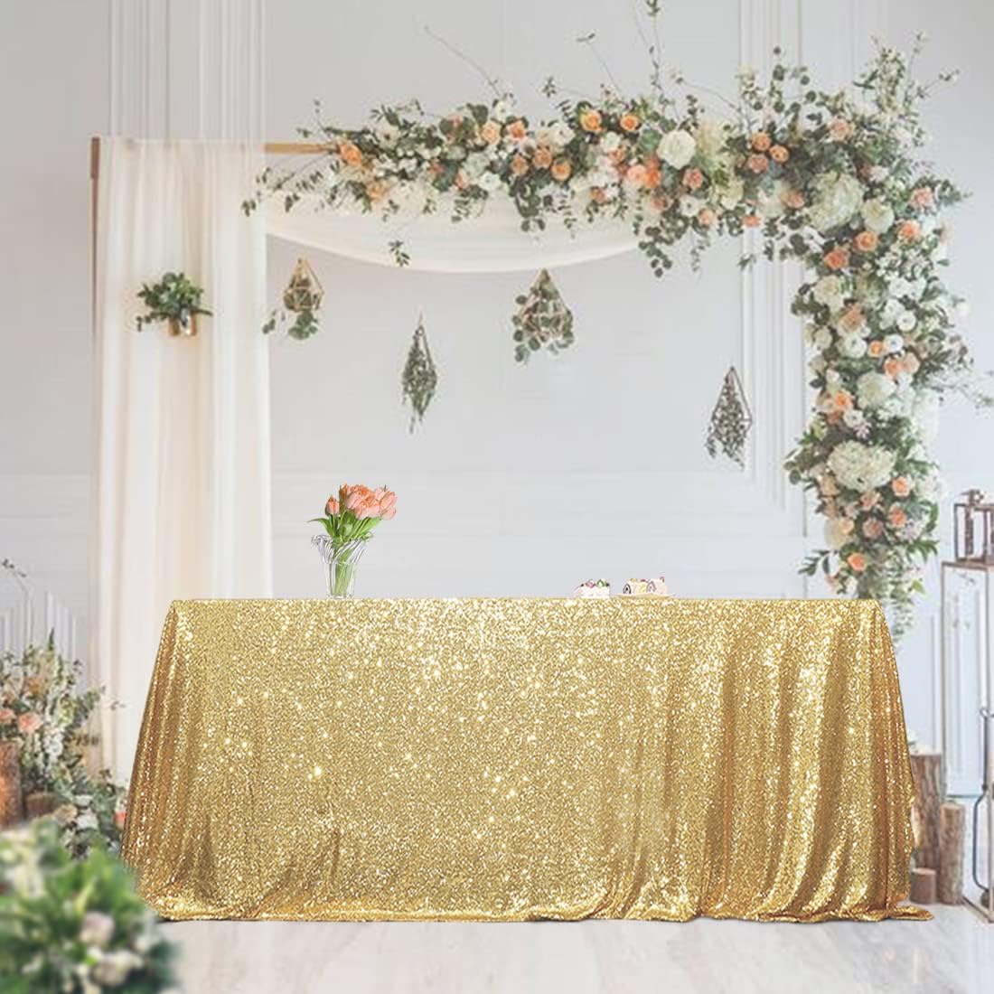 SquarePie Sequin Tablecloth 50 x 72 Inch Gold Sparkly Table Cloth for Wedding Party