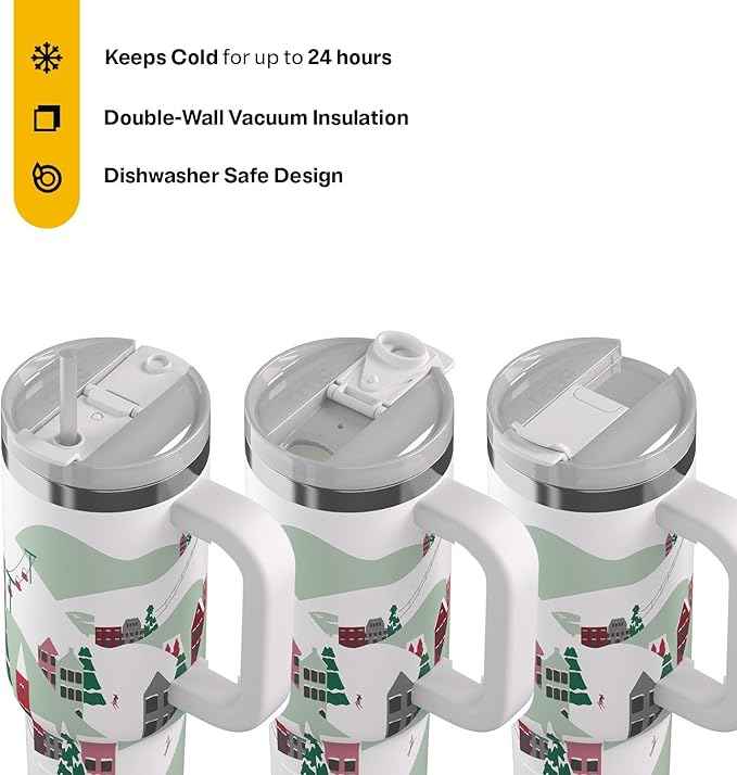 RTIC 30 oz Road Trip Tumbler Double-Walled Ceramic Lined InsulatedStainless Steel Portable Travel Coffee Mug Cup with Lid, Handle and Straw, Apres Ski